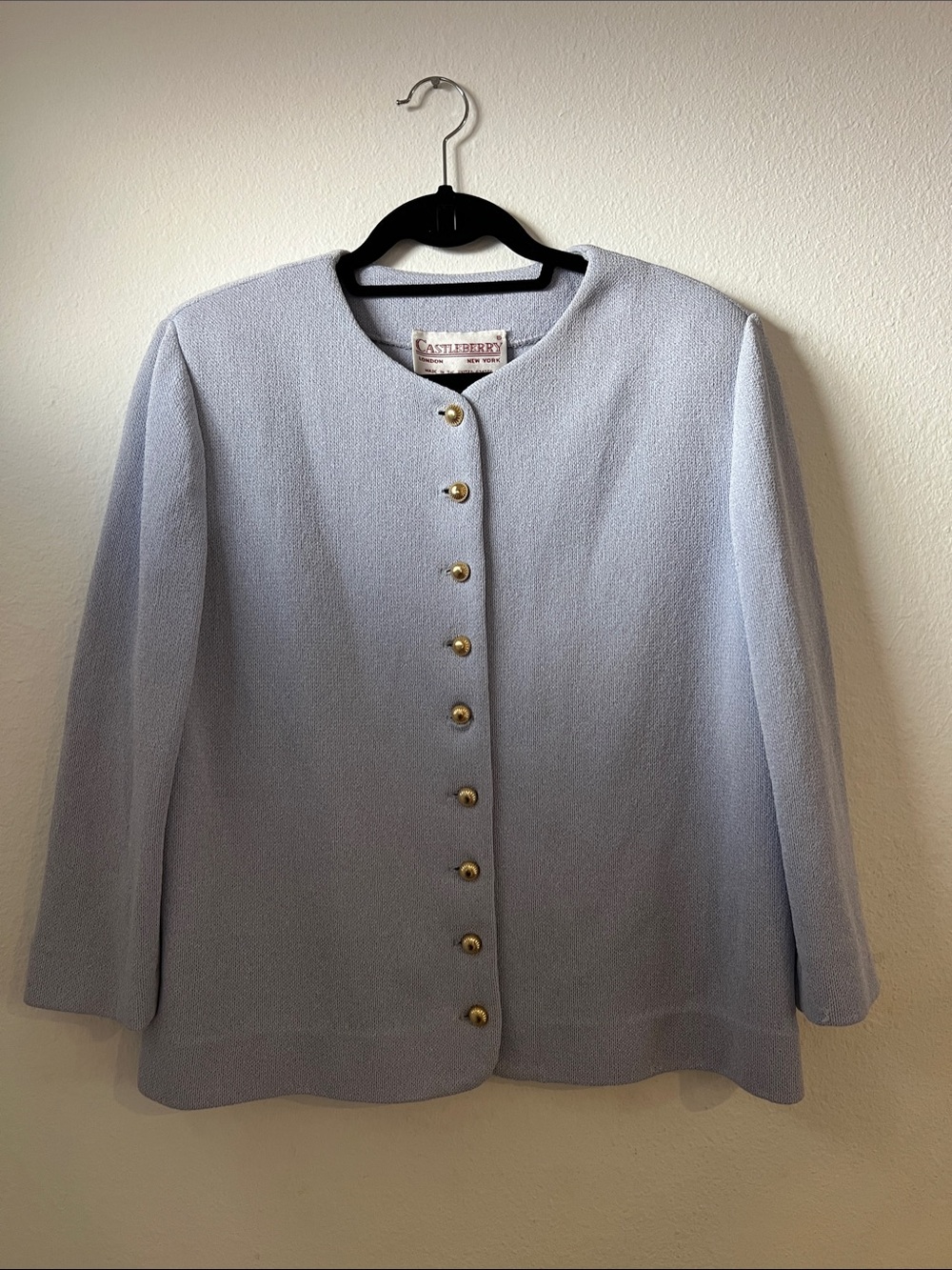 Vintage Castleberry Pastel Blue Button-Front Women's Cardigan knit Jacket